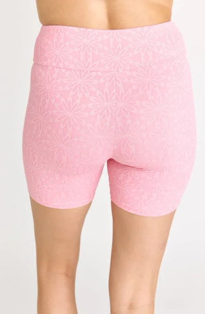Calypsa Mid-thigh Swim Shorts In Pink