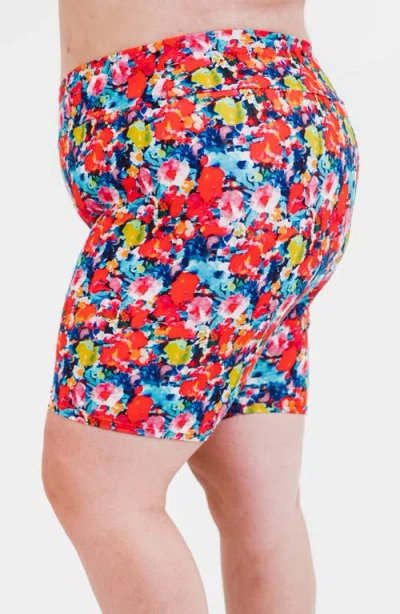 Calypsa Plus Size Mid-thigh Swim Shorts In Multi