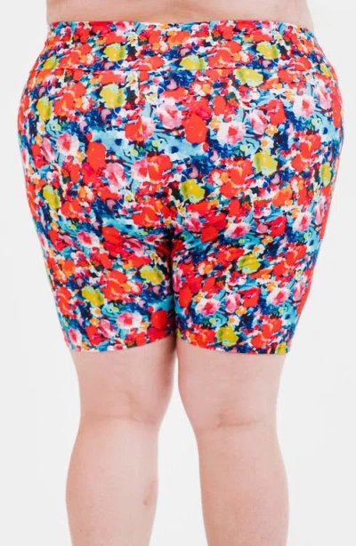 Calypsa Plus Size Mid-thigh Swim Shorts In Multi