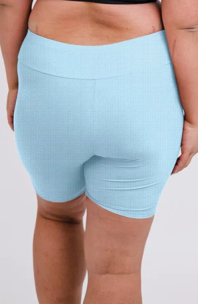 Calypsa Plus Size Mid-thigh Swim Shorts In Blue