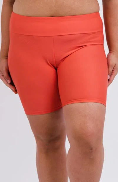 Calypsa Plus Size Mid-thigh Swim Shorts In Pink