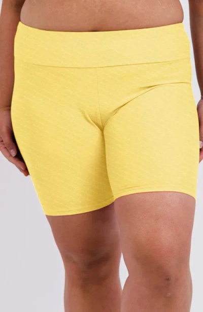 Calypsa Plus Size Mid-thigh Swim Shorts In Yellow