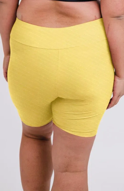 Calypsa Plus Size Mid-thigh Swim Shorts In Yellow