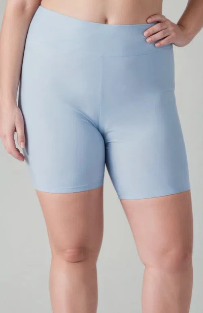 Calypsa Plus Size Mid-thigh Swim Shorts In Blue