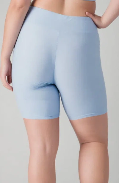 Calypsa Plus Size Mid-thigh Swim Shorts In Blue