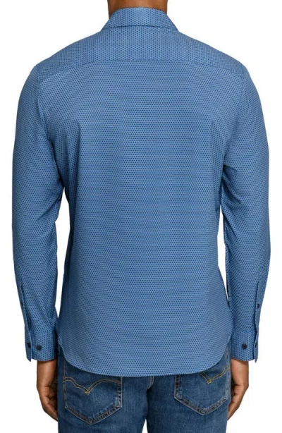Construct Hexagon Geo Woven Long Sleeve Basic In Blue