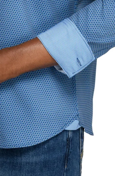 Construct Hexagon Geo Woven Long Sleeve Basic In Blue