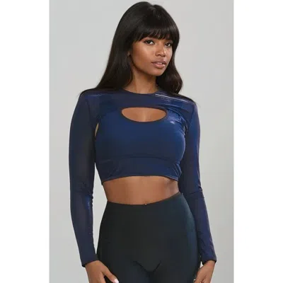 Calypsa Plus Size Mesh Sleeve Swim Cover Up In Blue