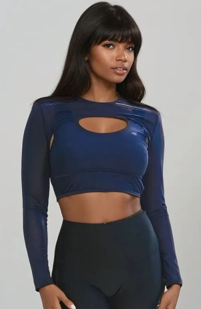 Calypsa Mesh Sleeve Swim Cover Up In Blue