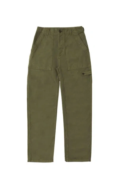 Fortela Jerryt Herringbone Cotton Fatigue Trousers In Green