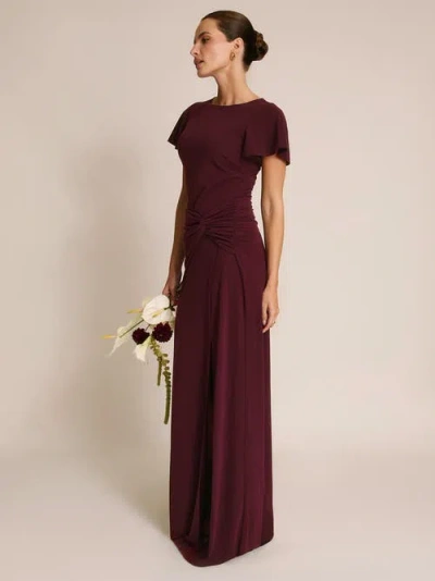 Six Stories Knot Panel Flutter Sleeve Maxi Dress In Burgundy
