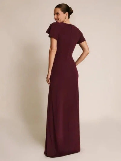 Six Stories Knot Panel Flutter Sleeve Maxi Dress In Burgundy