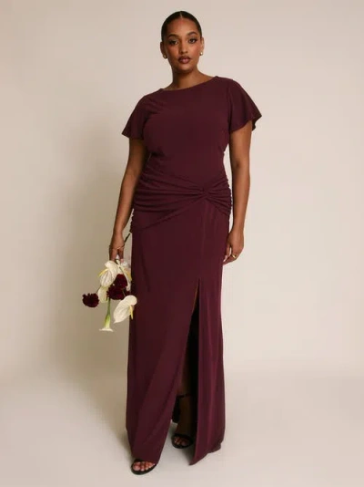 Six Stories Knot Panel Flutter Sleeve Maxi Dress In Burgundy