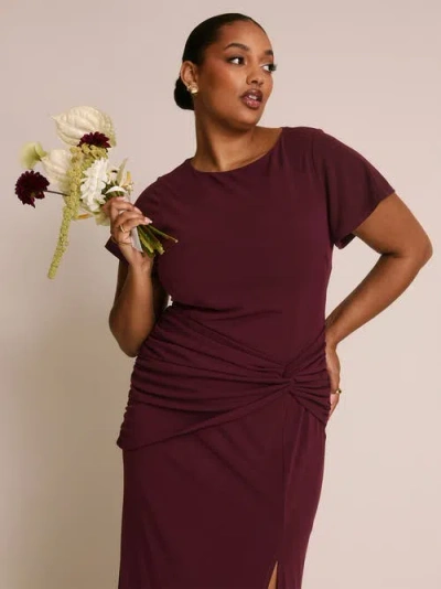 Six Stories Knot Panel Flutter Sleeve Maxi Dress In Burgundy