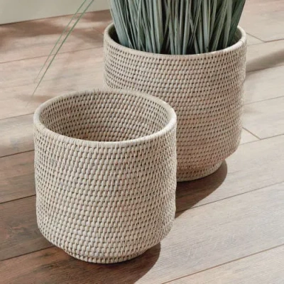 Napa Home & Garden Burma Rattan Cachepots Large Set Of 2 In Neutral