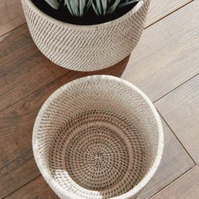 Napa Home & Garden Burma Rattan Cachepots Large Set Of 2 In Neutral