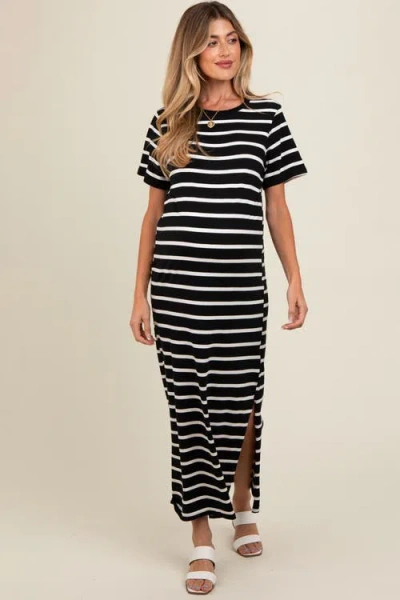 Pinkblush Striped Side Slit Maxi Dress In Black