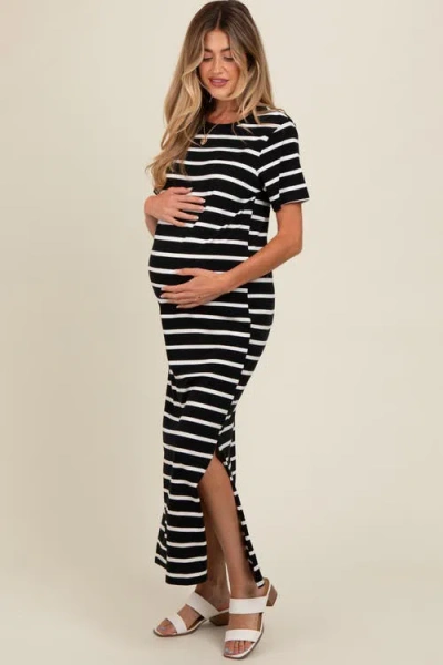 Pinkblush Striped Side Slit Maxi Dress In Black