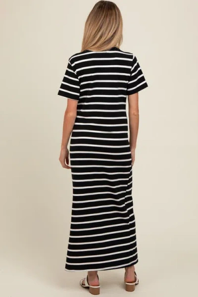 Pinkblush Striped Side Slit Maxi Dress In Black