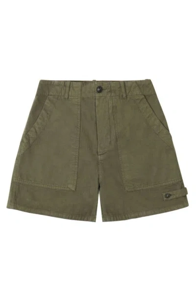 Fortela Jimt Herringbone Cotton Fatigue Shorts In Green