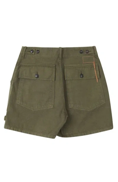 Fortela Jimt Herringbone Cotton Fatigue Shorts In Green