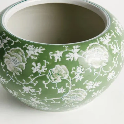 Napa Home & Garden Green & White Chinoiserie Large Imperial Lotus Planter In Green