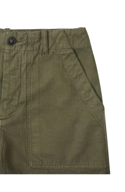 Fortela Jimt Herringbone Cotton Fatigue Shorts In Green