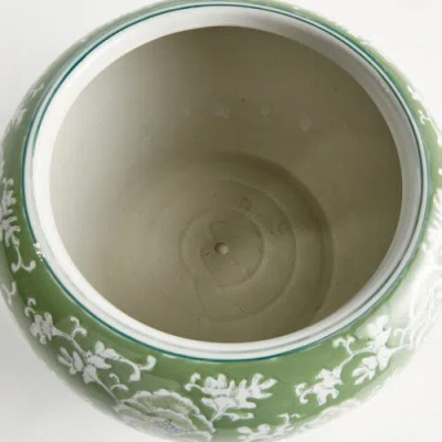 Napa Home & Garden Green & White Chinoiserie Large Imperial Lotus Planter In Green