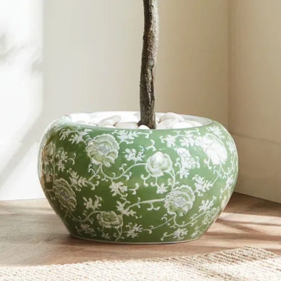 Napa Home & Garden Green & White Chinoiserie Large Imperial Lotus Planter In Green