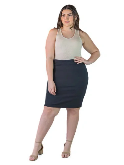 24seven Comfort Apparel Elastic Waist Knee Length Pencil Skirt In Black