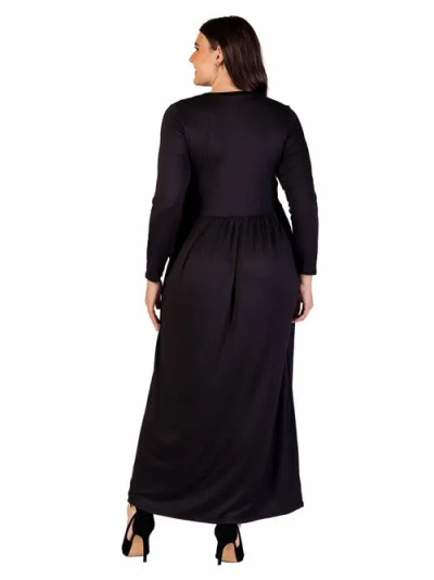 24seven Comfort Apparel Plus Size Long Sleeve Maxi Dress With Pockets In Black