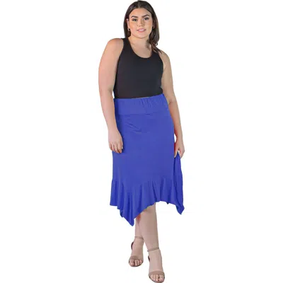 24seven Comfort Apparel Solid Color Knee Length Elastic Waist Handkerchief Skirt In Blue