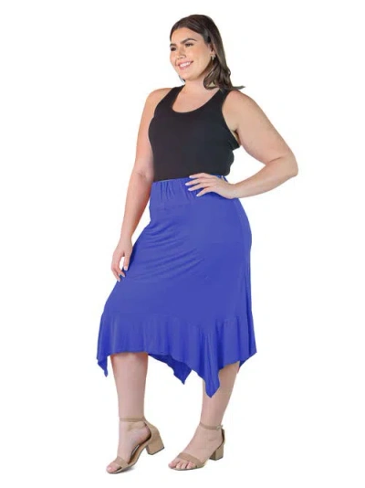 24seven Comfort Apparel Solid Color Knee Length Elastic Waist Handkerchief Skirt In Blue
