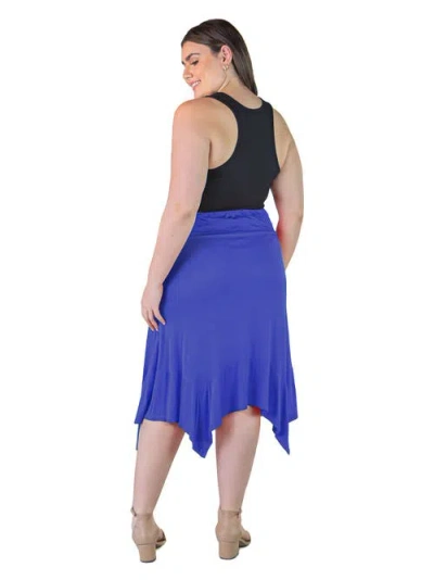 24seven Comfort Apparel Solid Color Knee Length Elastic Waist Handkerchief Skirt In Blue