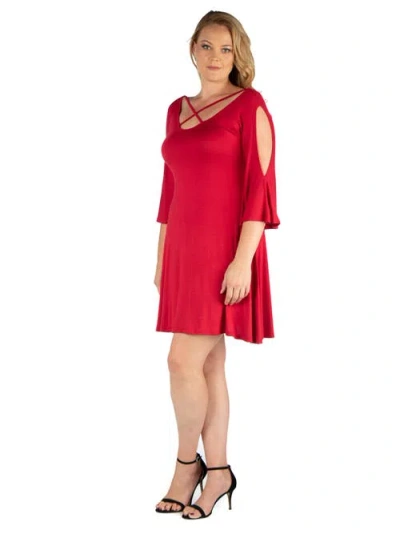 24seven Comfort Apparel Criss Cross Neckline Cold Shoulder Dress In Red