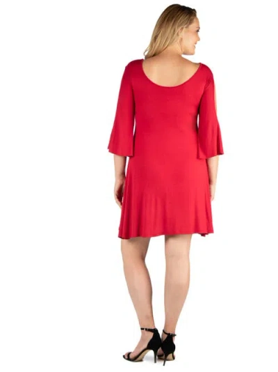 24seven Comfort Apparel Criss Cross Neckline Cold Shoulder Dress In Red