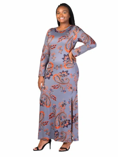 24seven Comfort Apparel Plus Size Long Sleeve Maxi Dress In Multi