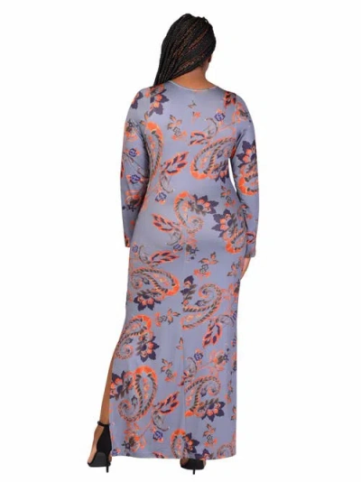 24seven Comfort Apparel Plus Size Long Sleeve Maxi Dress In Multi