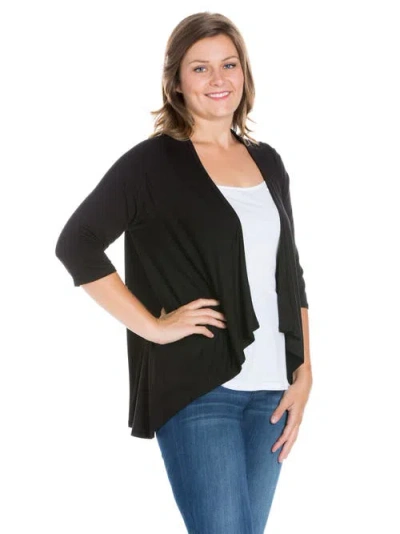 24seven Comfort Apparel Womens Elbow Sleeve Open Front Plus Cardigan In Black