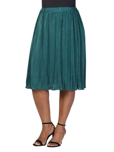 24seven Comfort Apparel Women's Elegant Pleated Elastic Waist Party Midi Skirt In Green