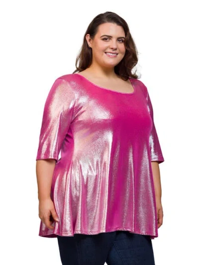 24seven Comfort Apparel Plus Size Scoop Neck Flared Tunic Top In Pink