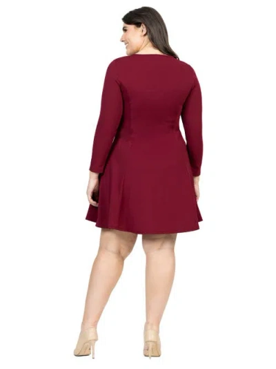 24seven Comfort Apparel Long Sleeve Knee Length Skater Dress In Burgundy