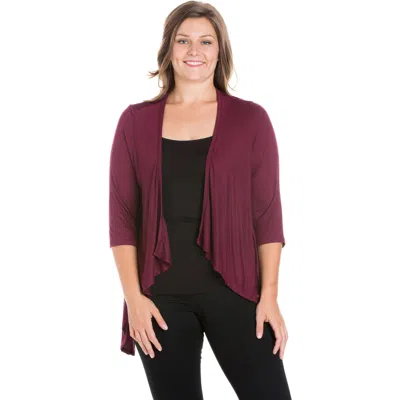 24seven Comfort Apparel Plus Size Elbow Length Sleeve Open Cardigan In Purple