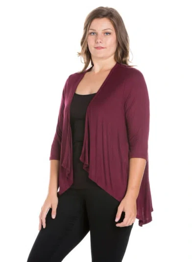 24seven Comfort Apparel Plus Size Elbow Length Sleeve Open Cardigan In Purple