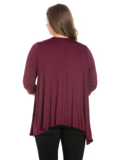 24seven Comfort Apparel Plus Size Elbow Length Sleeve Open Cardigan In Purple