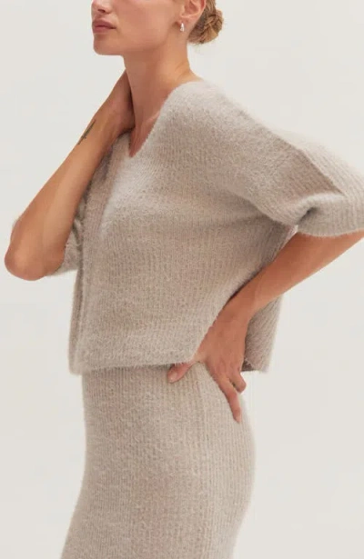 Crescent Fuzzy Top And Midi Skirt Set In Gray