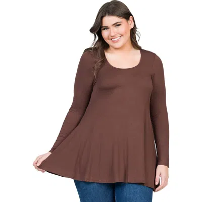 24seven Comfort Apparel Poised Long Sleeve Swing Tunic Top In Brown