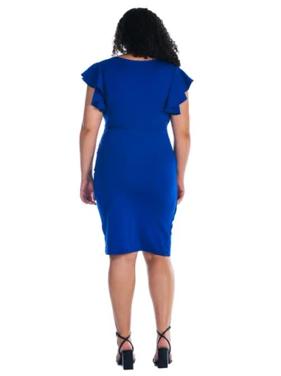 24seven Comfort Apparel V-neck Ruffle Sleeve Knee Length Dress In Multi