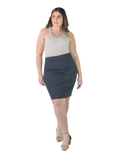 24seven Comfort Apparel Elastic Waist Knee Length Pencil Skirt In Gray