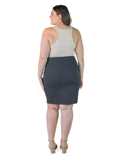 24seven Comfort Apparel Elastic Waist Knee Length Pencil Skirt In Gray